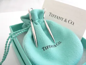 Tiffany & Co 18K Gold Feather Dangling Earrings Dangle T and Co Gift Pouch Box
