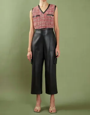 Tweed Vest With Leather Trim In Multi