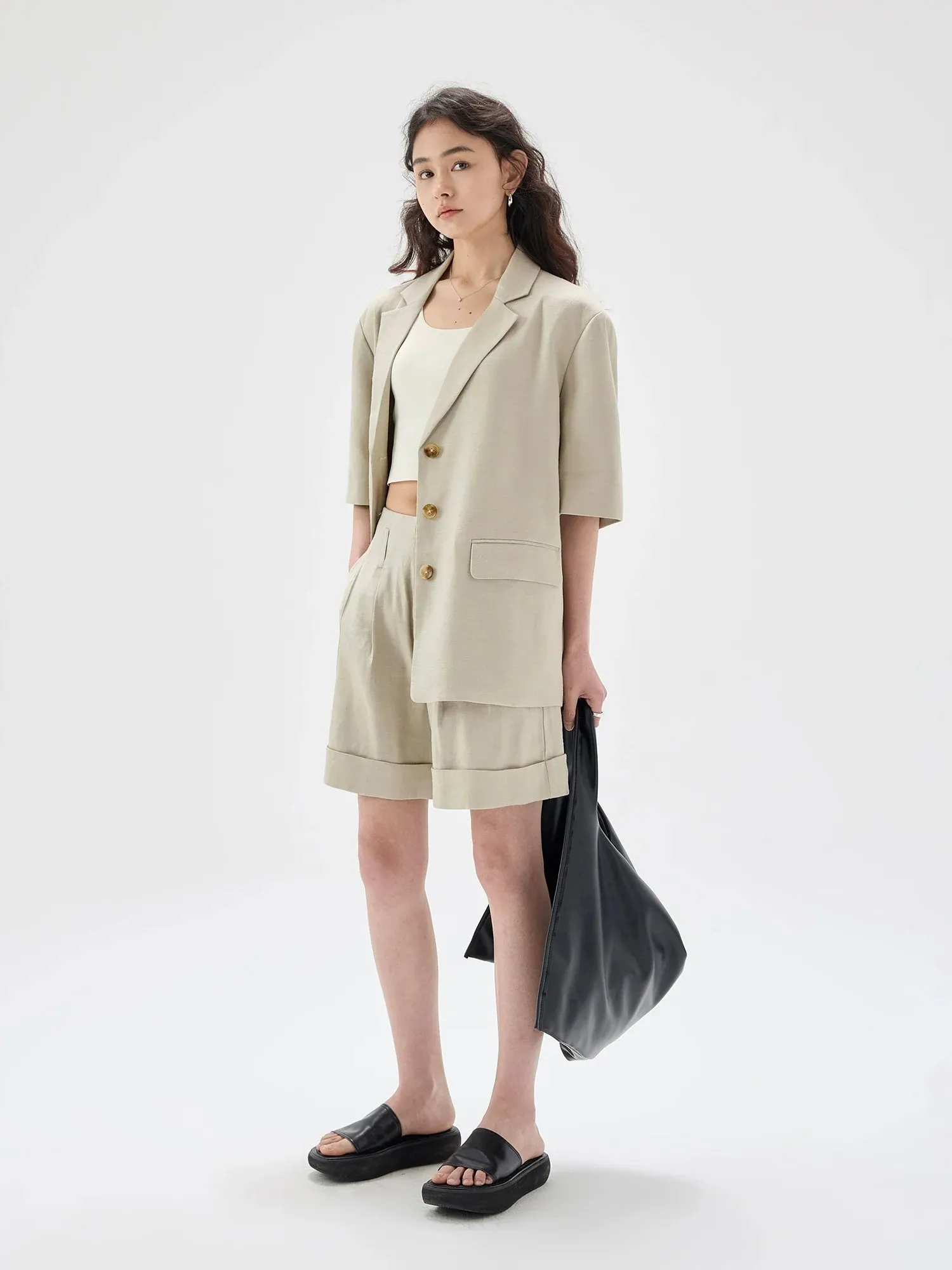 Twill Texture Short-Sleeved Suit