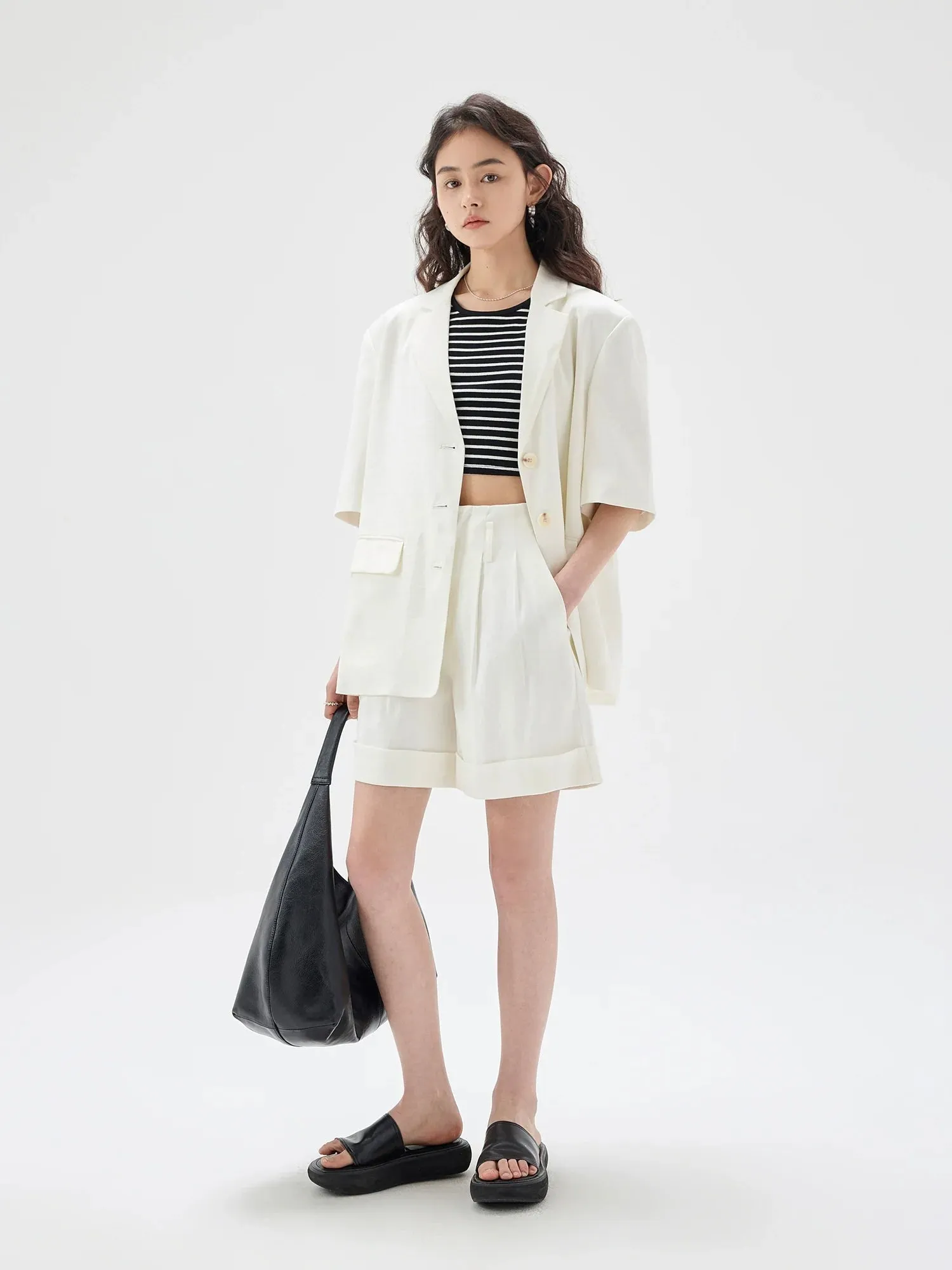 Twill Texture Short-Sleeved Suit