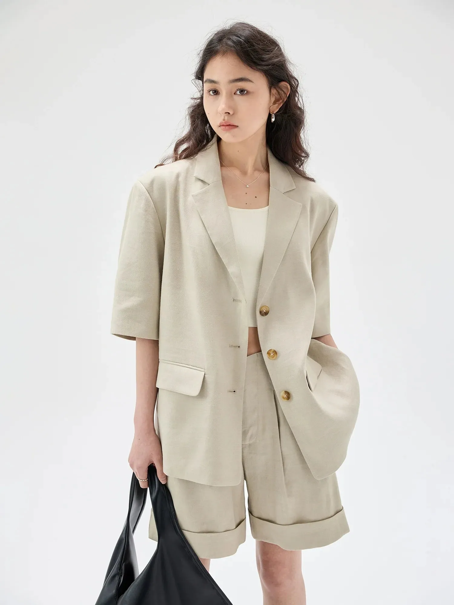 Twill Texture Short-Sleeved Suit