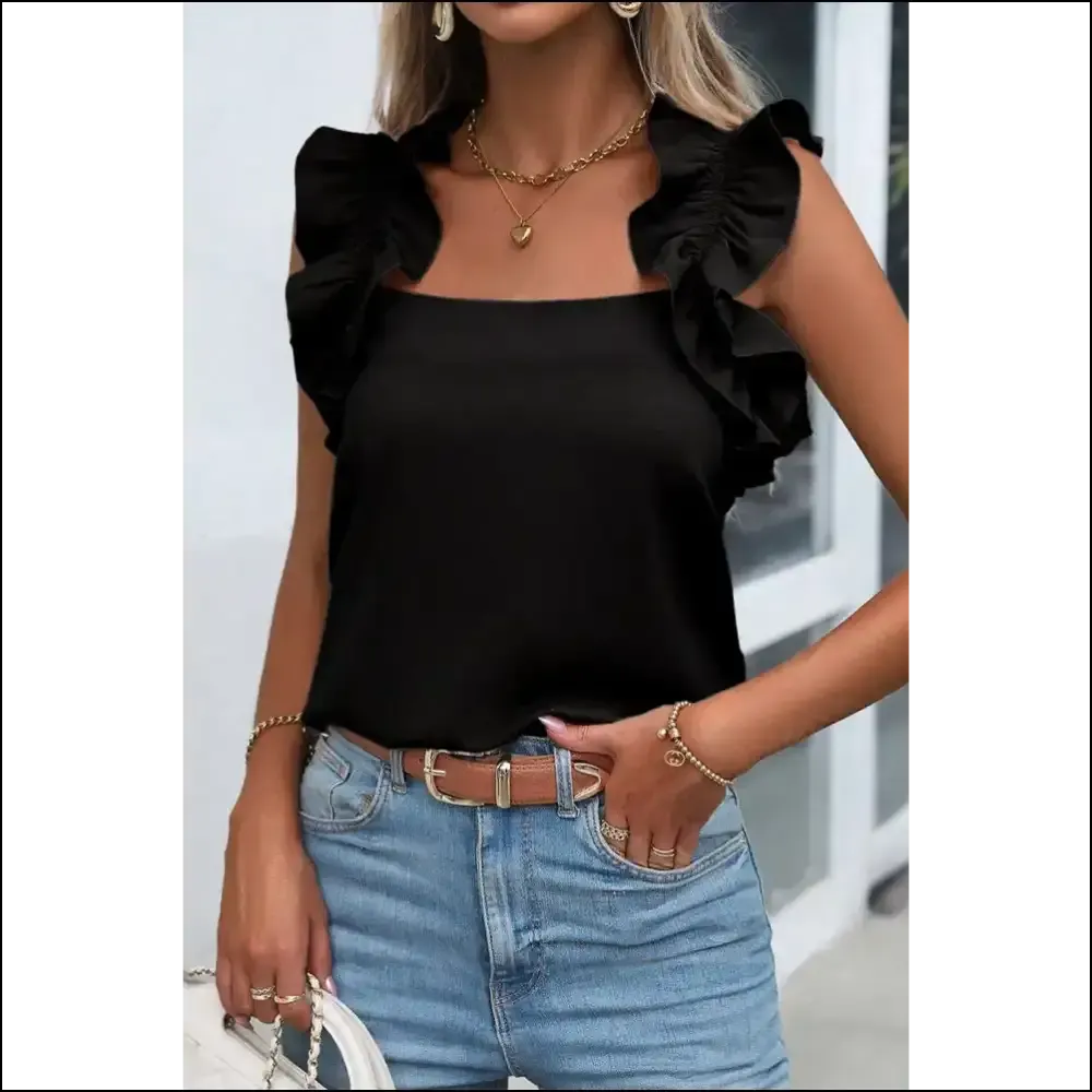 Unleash your Inner Fashionista with our Ruffled Square Neck Tank Top! 😄✨