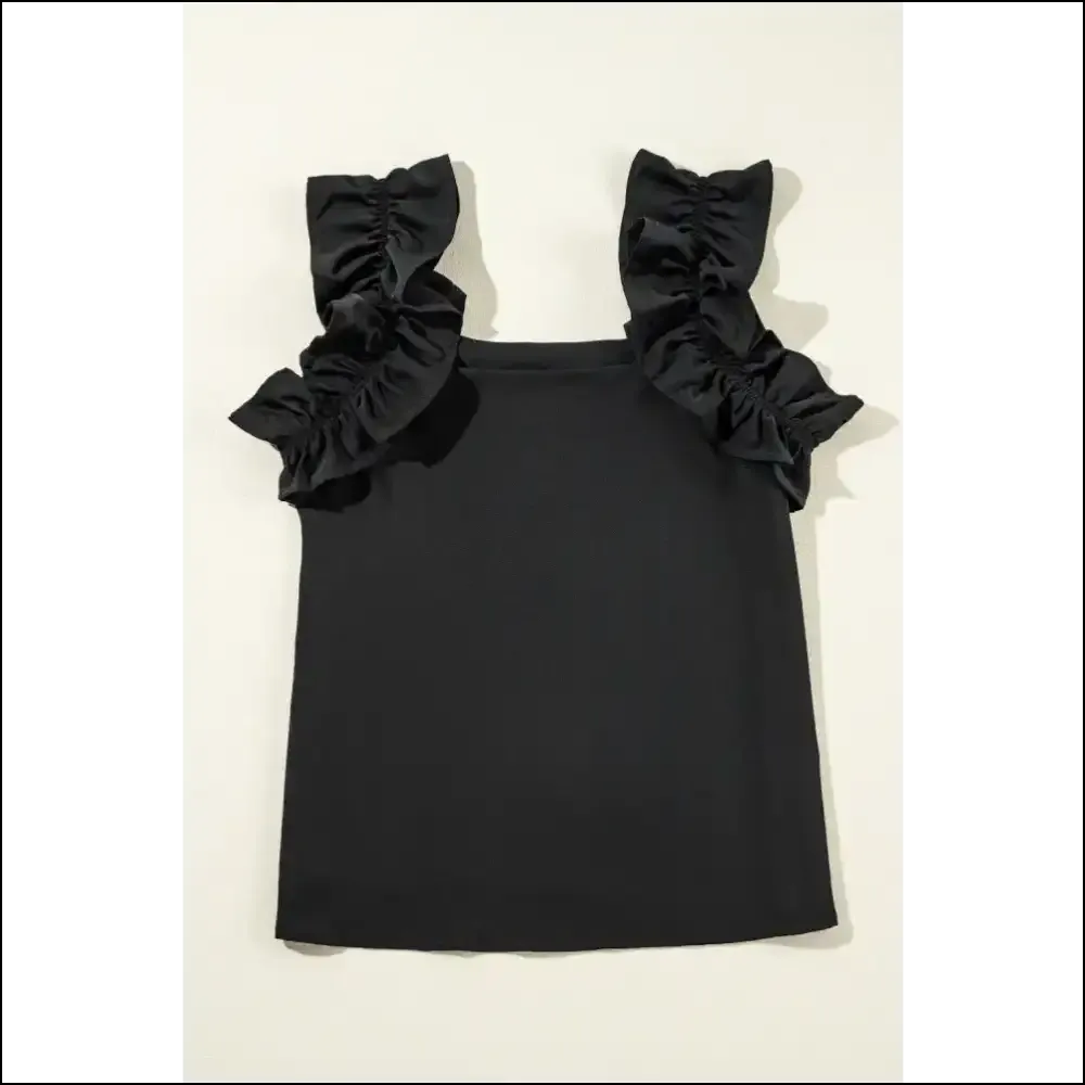 Unleash your Inner Fashionista with our Ruffled Square Neck Tank Top! 😄✨