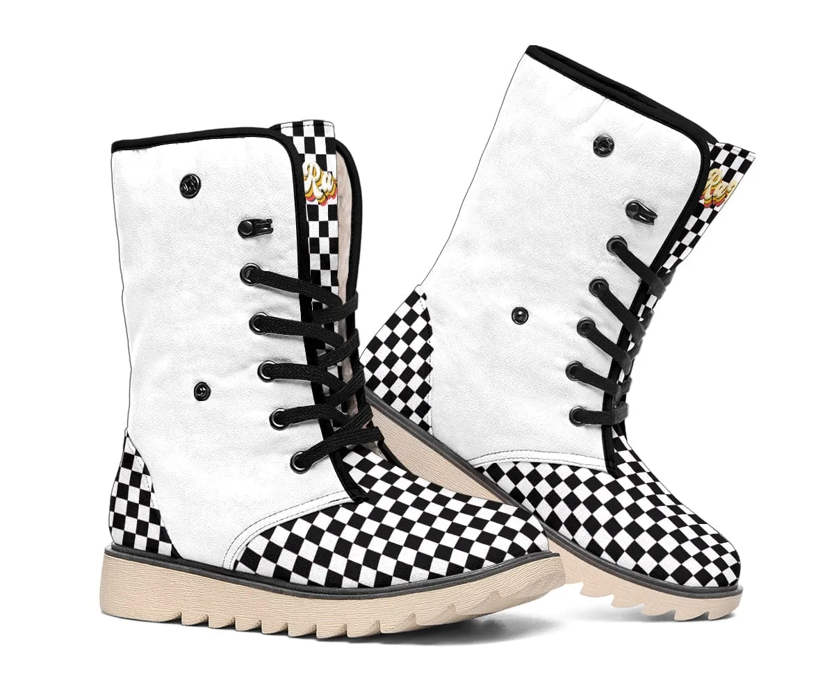 White Checkered Suede Snow Boots