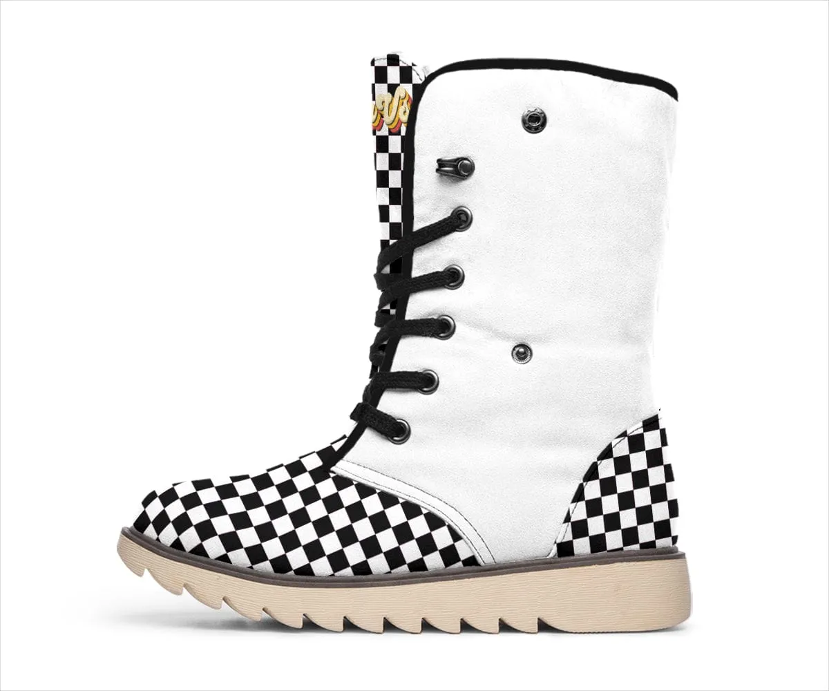 White Checkered Suede Snow Boots