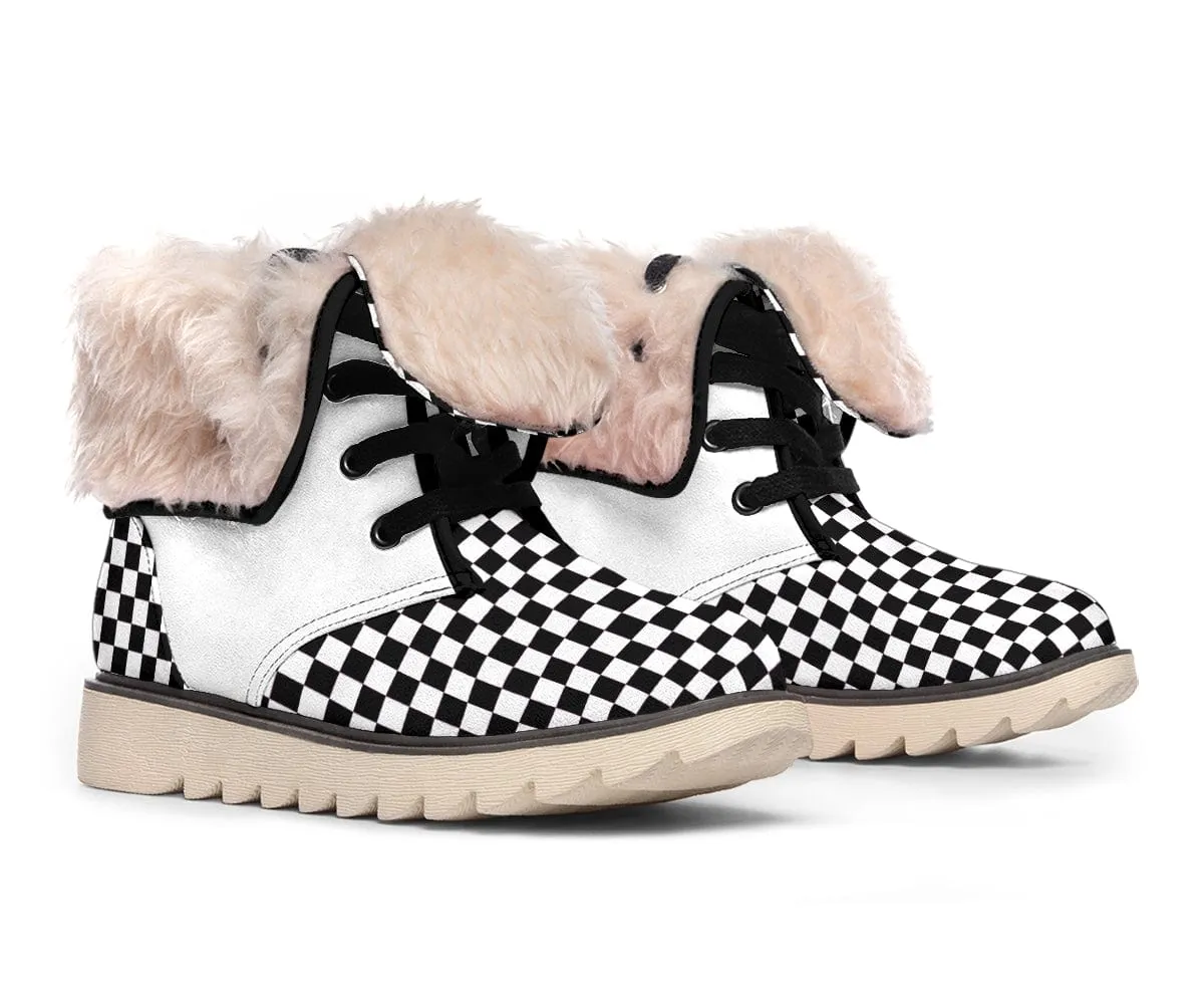 White Checkered Suede Snow Boots