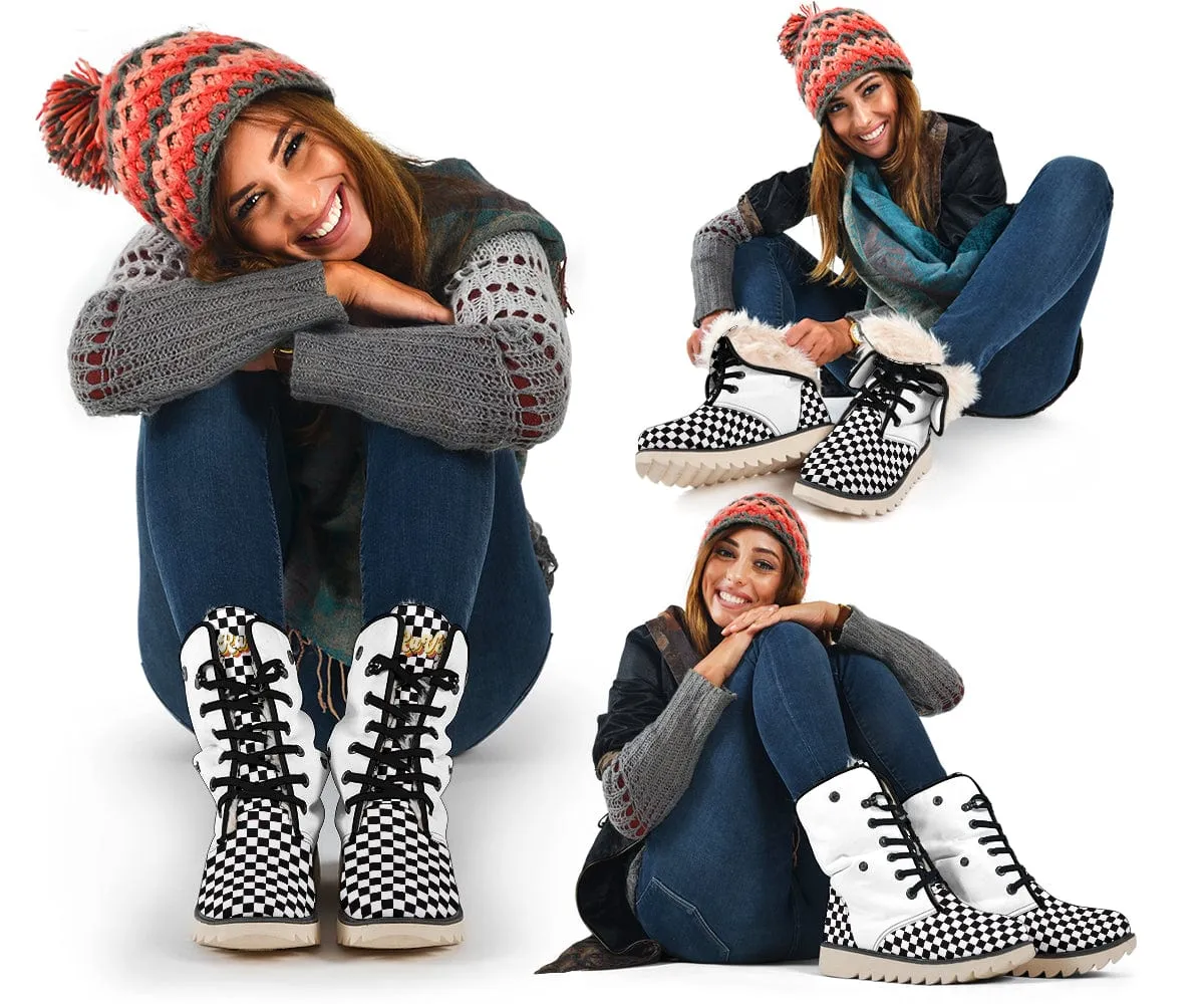 White Checkered Suede Snow Boots