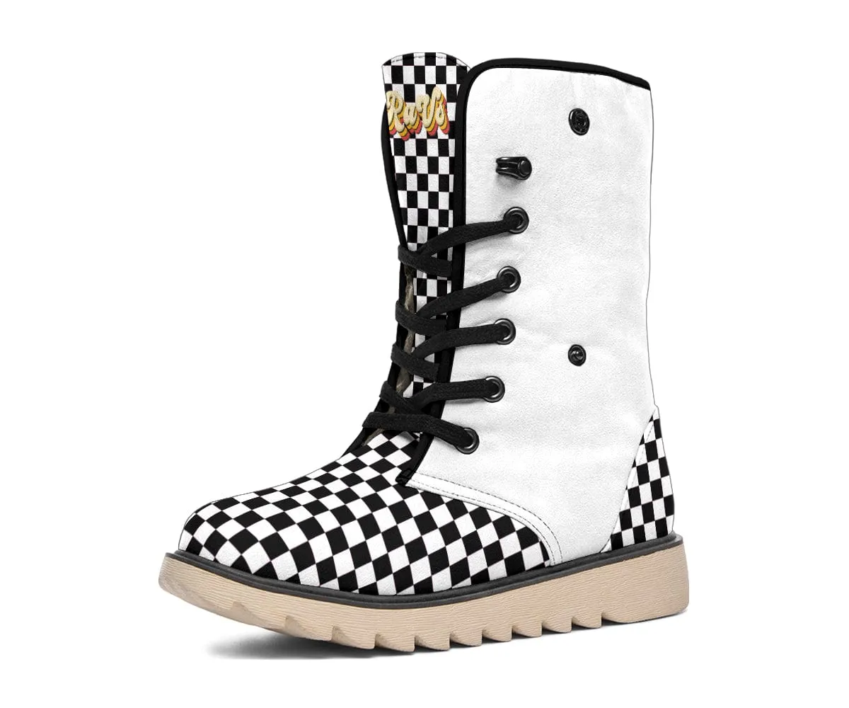White Checkered Suede Snow Boots