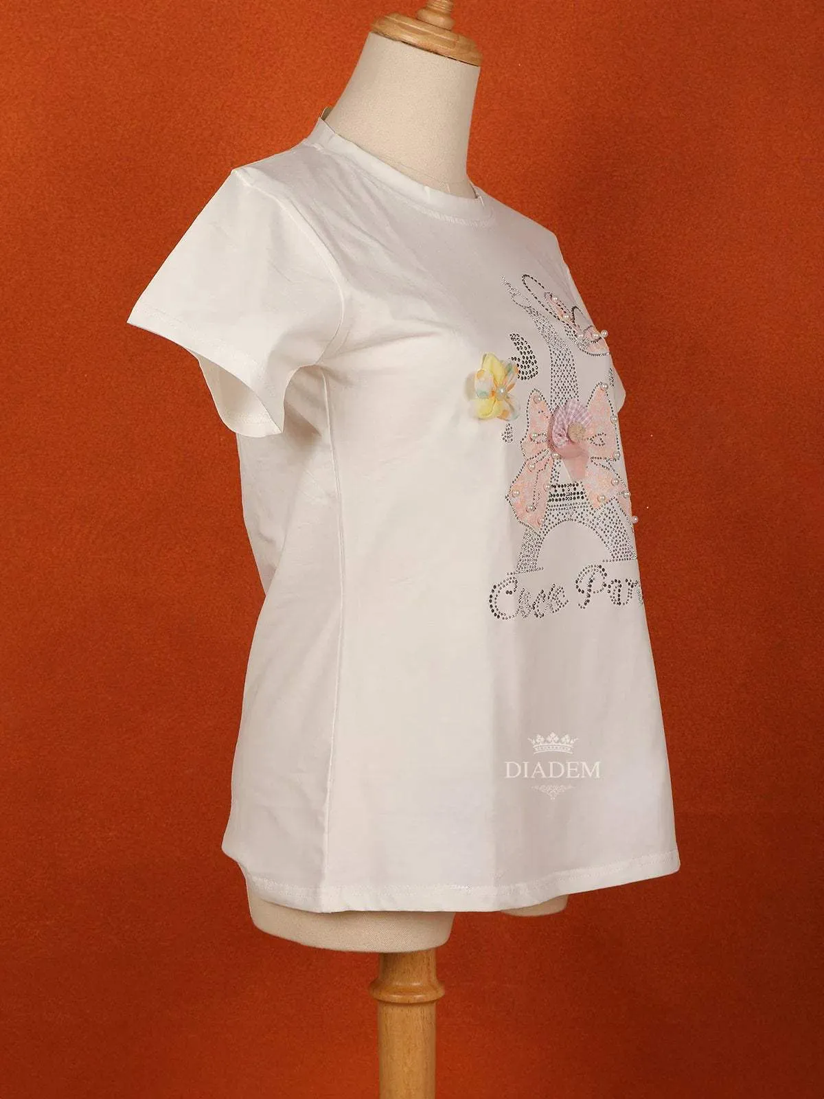 White Cotton Half Sleeve T-Shirt for Girls