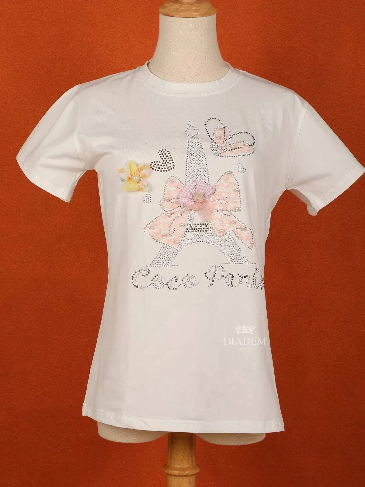 White Cotton Half Sleeve T-Shirt for Girls