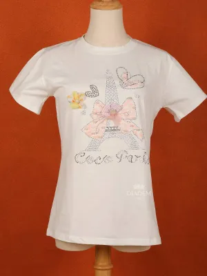 White Cotton Half Sleeve T-Shirt for Girls