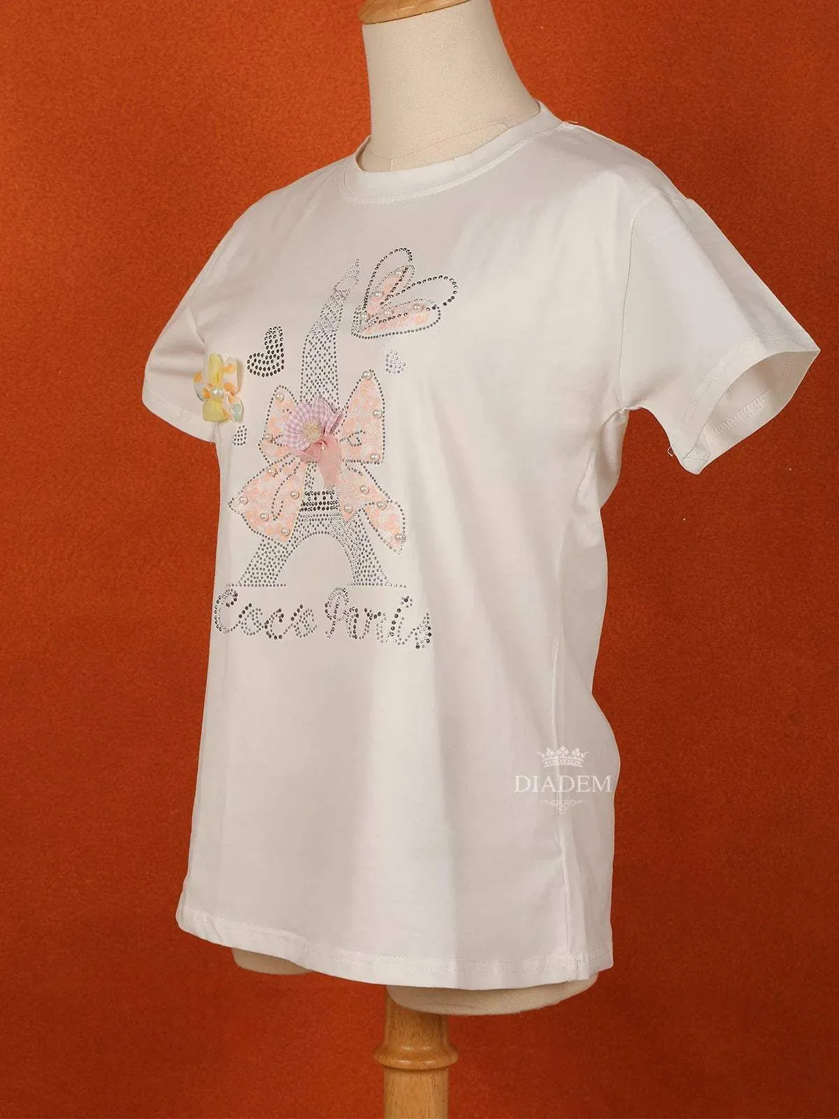 White Cotton Half Sleeve T-Shirt for Girls