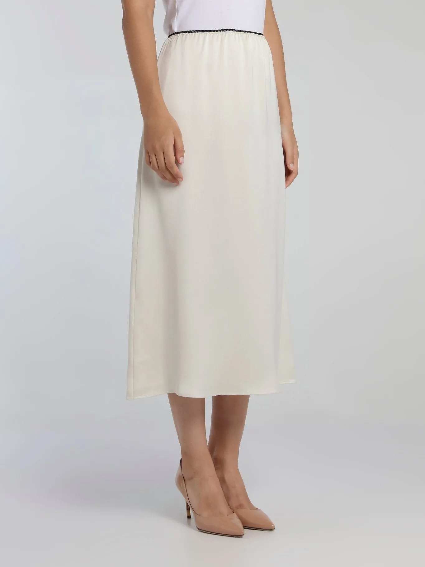 White High-Waist Column Midi Skirt
