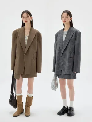 Wide Shoulder Peaked Lapel Suit Set