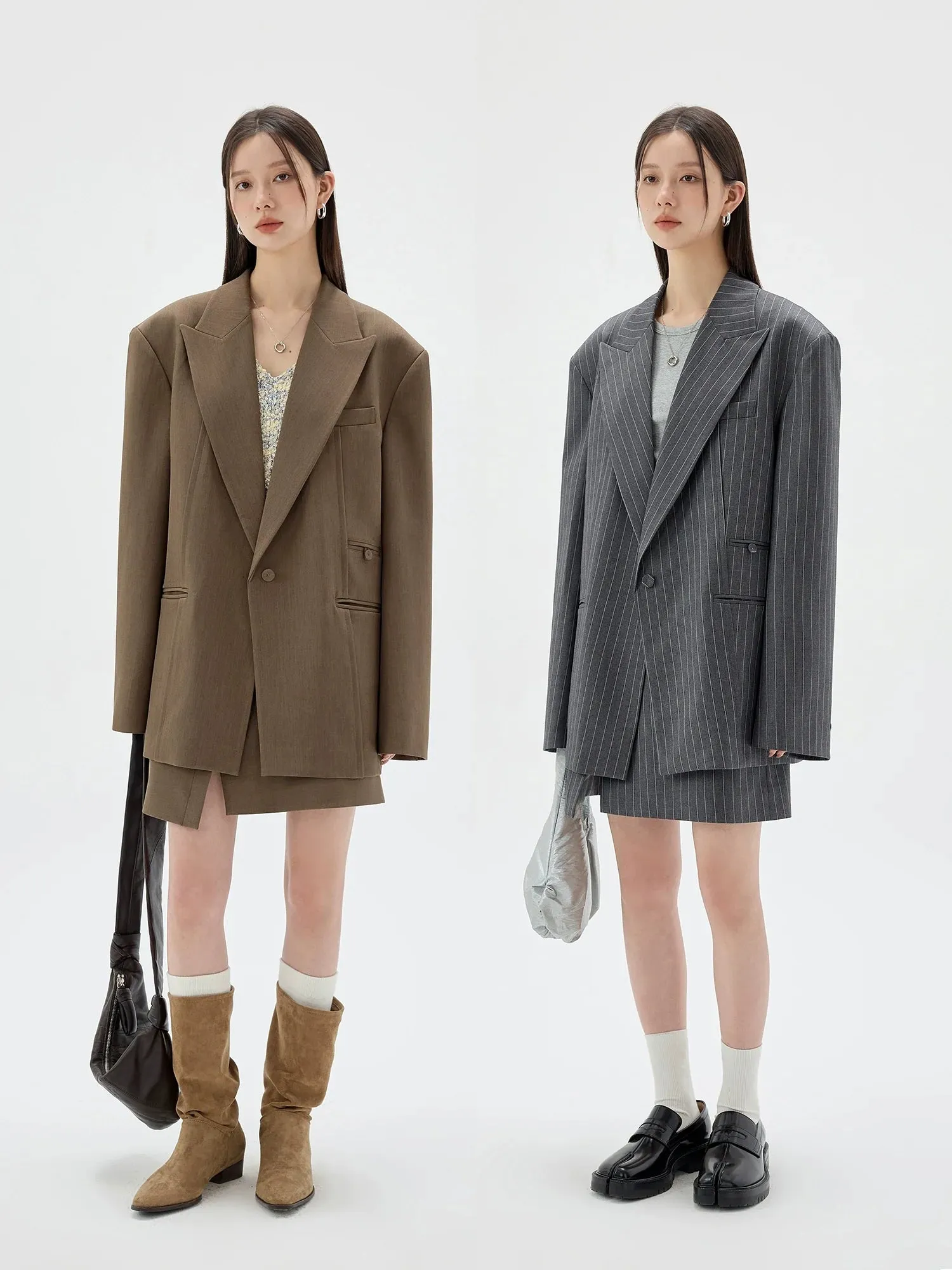 Wide Shoulder Peaked Lapel Suit Set