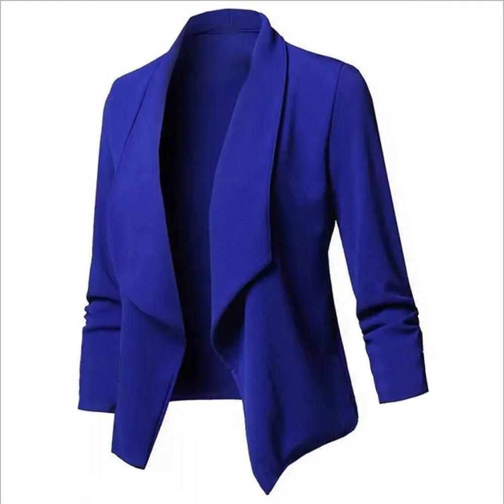 Women OL Blazers Oversized S-5XL Female Notched Long Sleeve Pleated Slim Business Workwear Cardigan Blazers Coats ZC545
