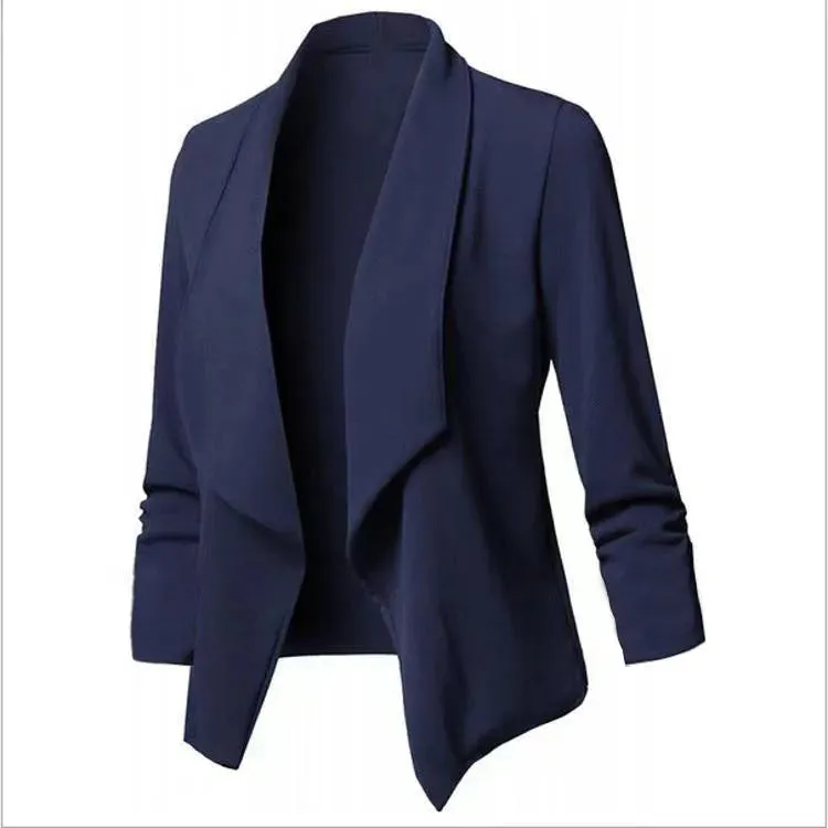 Women OL Blazers Oversized S-5XL Female Notched Long Sleeve Pleated Slim Business Workwear Cardigan Blazers Coats ZC545