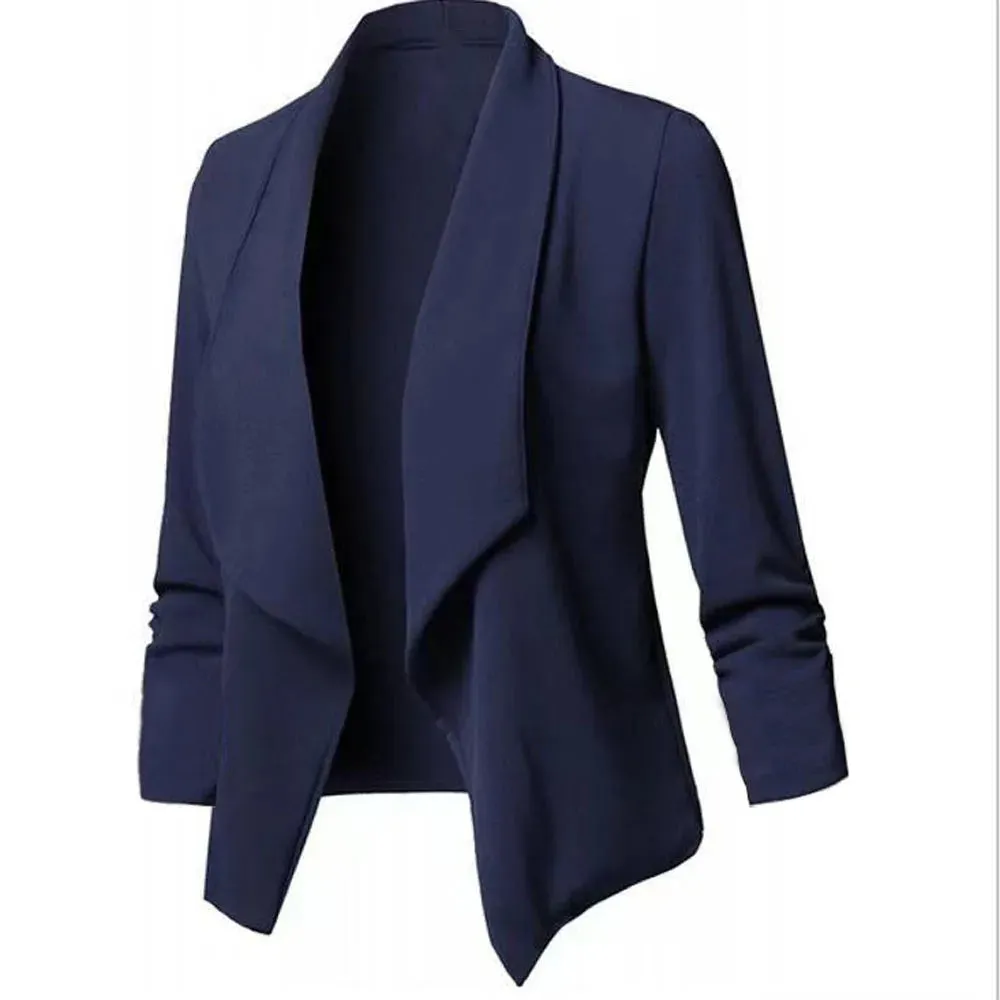 Women OL Blazers Oversized S-5XL Female Notched Long Sleeve Pleated Slim Business Workwear Cardigan Blazers Coats ZC545