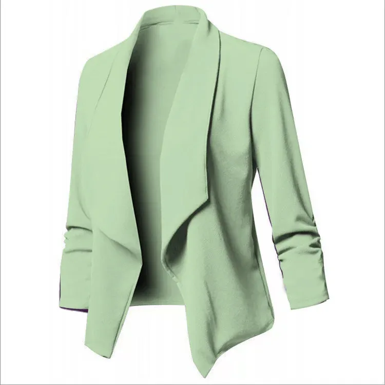 Women OL Blazers Oversized S-5XL Female Notched Long Sleeve Pleated Slim Business Workwear Cardigan Blazers Coats ZC545