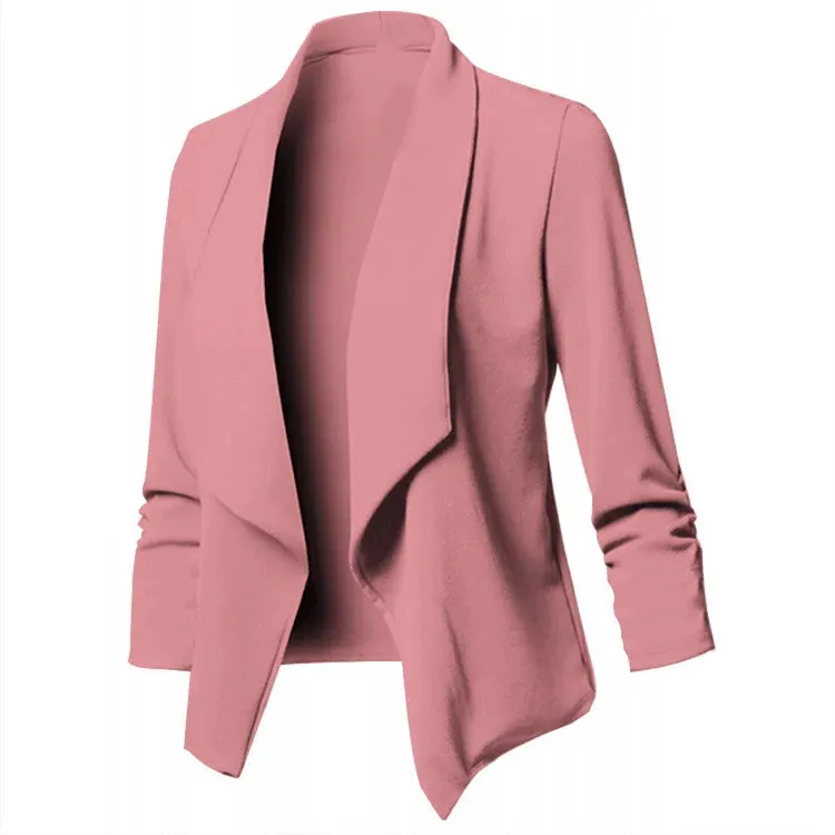 Women OL Blazers Oversized S-5XL Female Notched Long Sleeve Pleated Slim Business Workwear Cardigan Blazers Coats ZC545