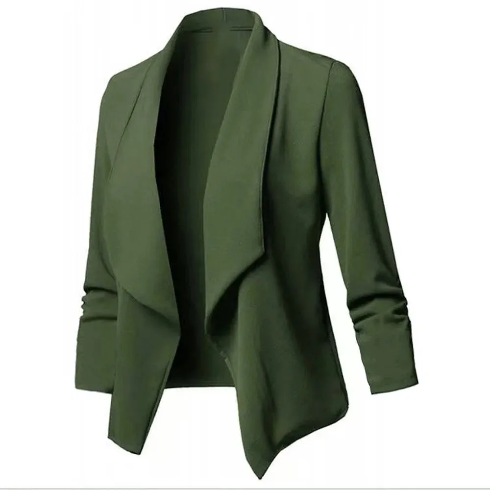 Women OL Blazers Oversized S-5XL Female Notched Long Sleeve Pleated Slim Business Workwear Cardigan Blazers Coats ZC545