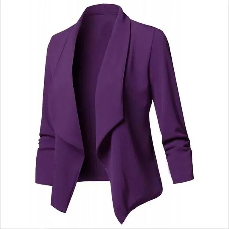Women OL Blazers Oversized S-5XL Female Notched Long Sleeve Pleated Slim Business Workwear Cardigan Blazers Coats ZC545