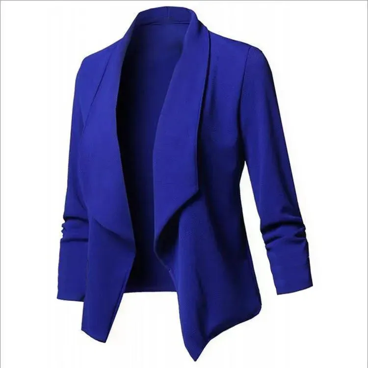 Women OL Blazers Oversized S-5XL Female Notched Long Sleeve Pleated Slim Business Workwear Cardigan Blazers Coats ZC545