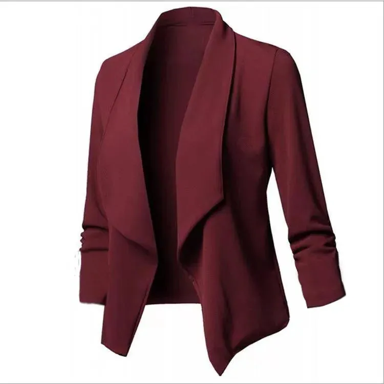 Women OL Blazers Oversized S-5XL Female Notched Long Sleeve Pleated Slim Business Workwear Cardigan Blazers Coats ZC545