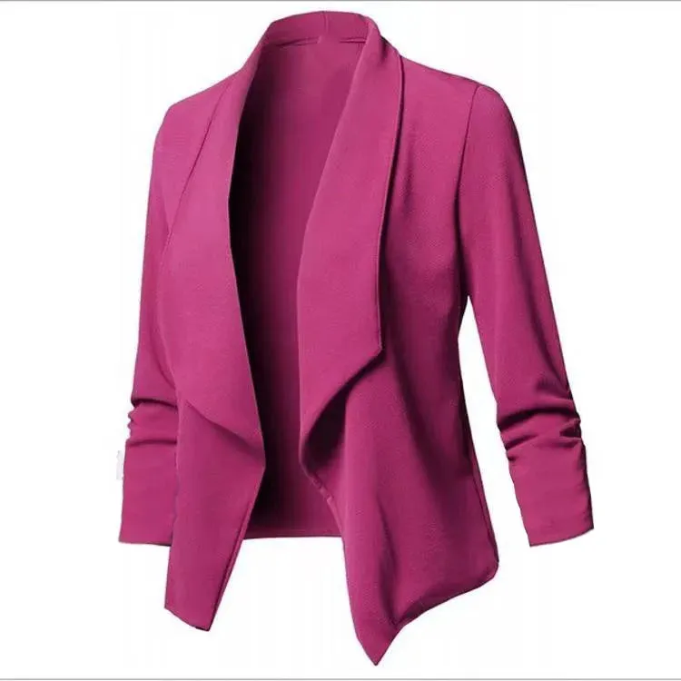 Women OL Blazers Oversized S-5XL Female Notched Long Sleeve Pleated Slim Business Workwear Cardigan Blazers Coats ZC545