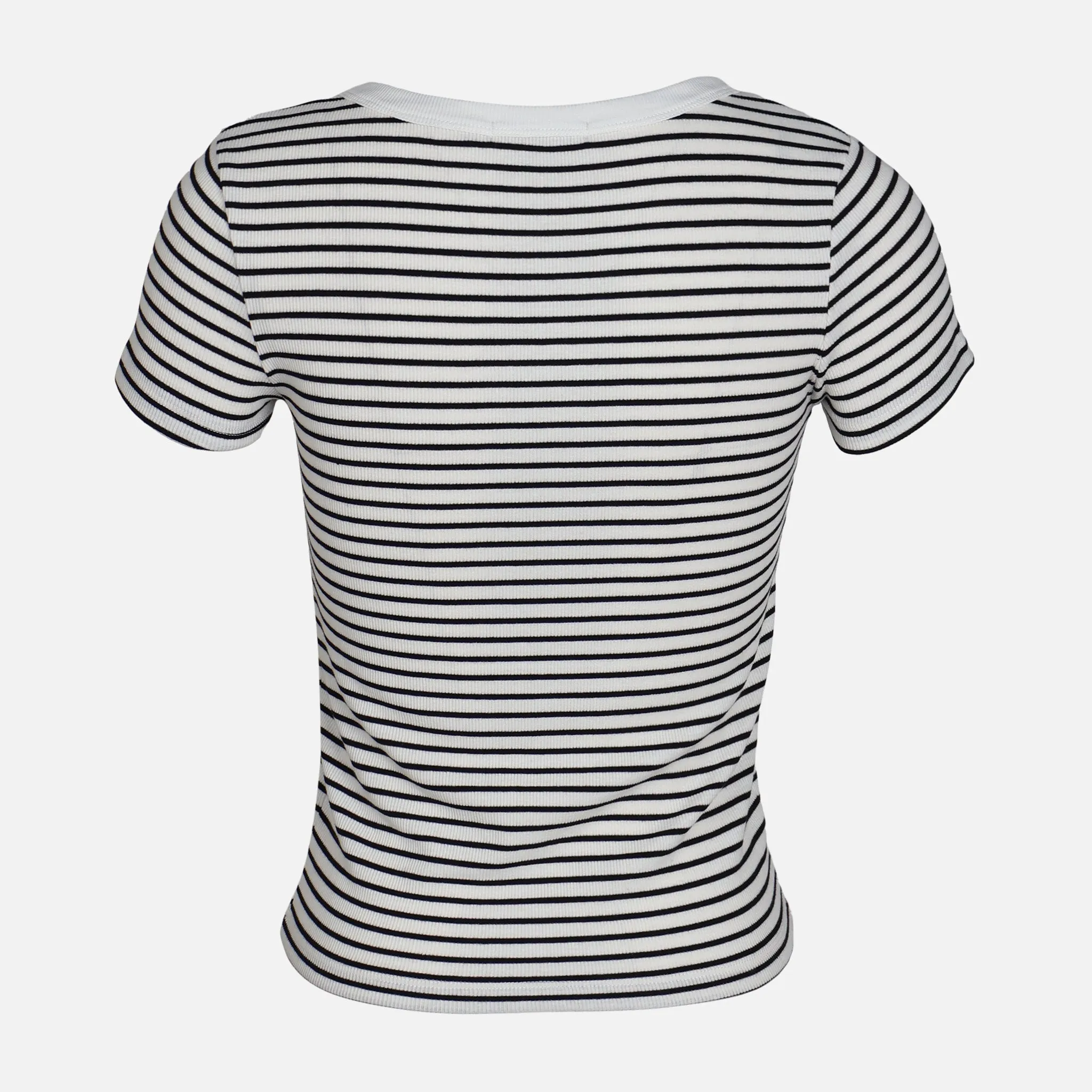 WOMEN RIB BUTTONED STRIPED TEE