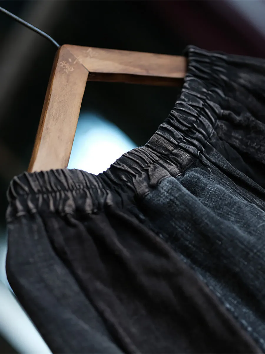 Women Vintage Linen Spliced Loose Raw-edge Skirt