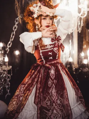 Womens Lolita JSK Dress Burgundy Bows Polyester Lolita Jumper Skirts