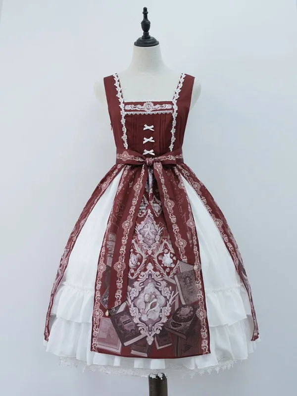 Womens Lolita JSK Dress Burgundy Bows Polyester Lolita Jumper Skirts