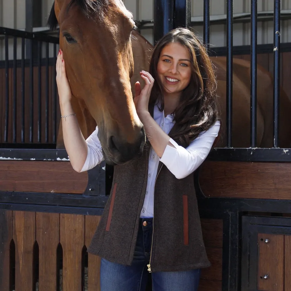 Women's Mid Brown Gilet with Leather Trim