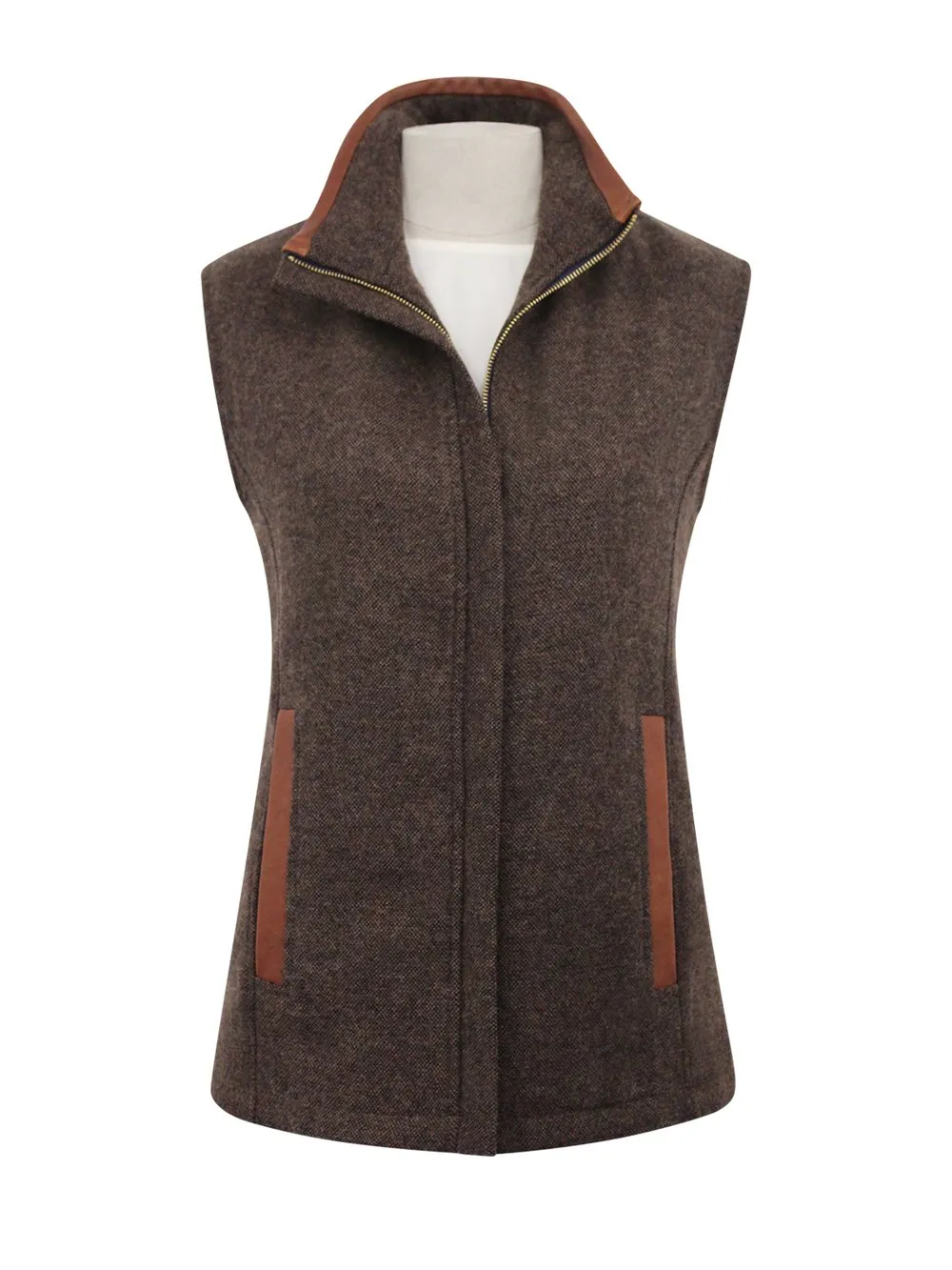 Women's Mid Brown Gilet with Leather Trim