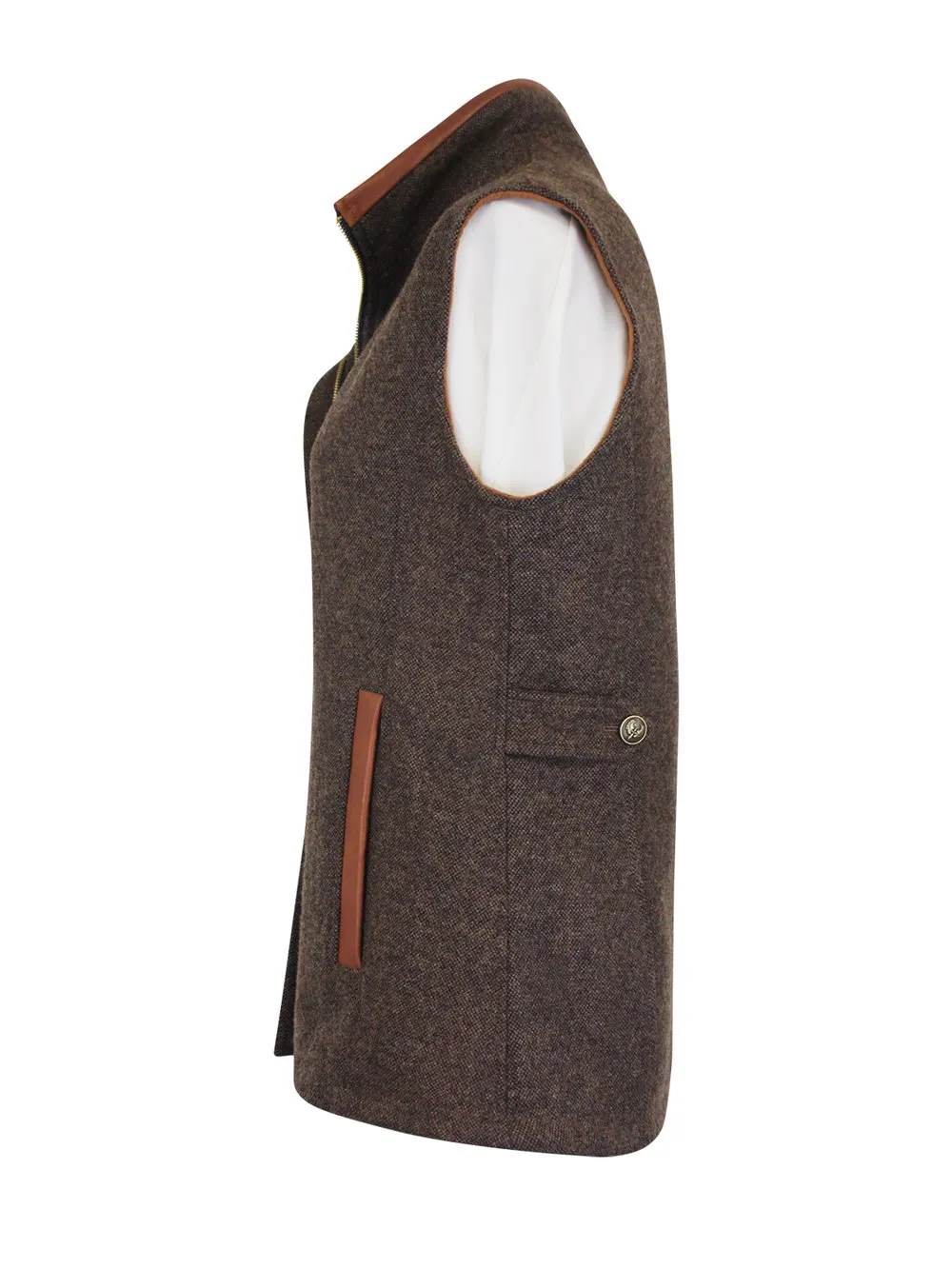 Women's Mid Brown Gilet with Leather Trim