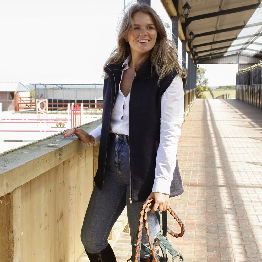 Women's Navy Gilet with Leather Trim