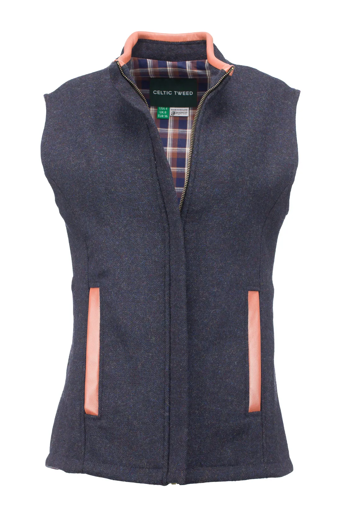 Women's Navy Gilet with Leather Trim