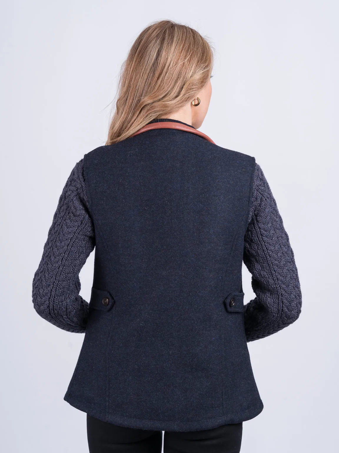 Women's Navy Gilet with Leather Trim