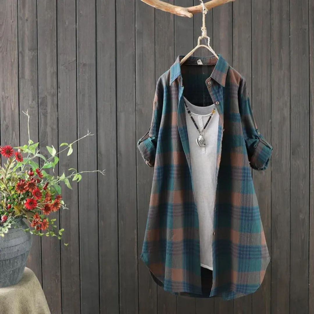 Women's Summer Button Down Plaid Shirt | Long Sleeve