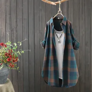 Women's Summer Button Down Plaid Shirt | Long Sleeve