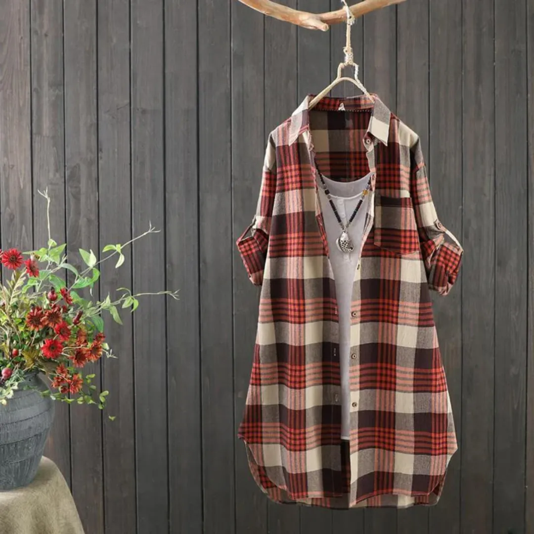 Women's Summer Button Down Plaid Shirt | Long Sleeve