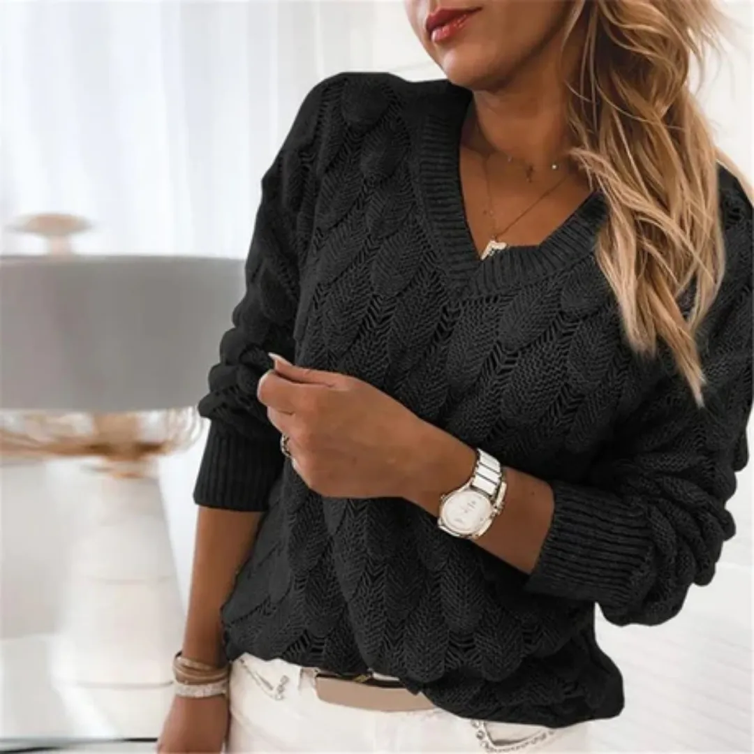 Women's Warm V Neck Knitted Sweater | Long