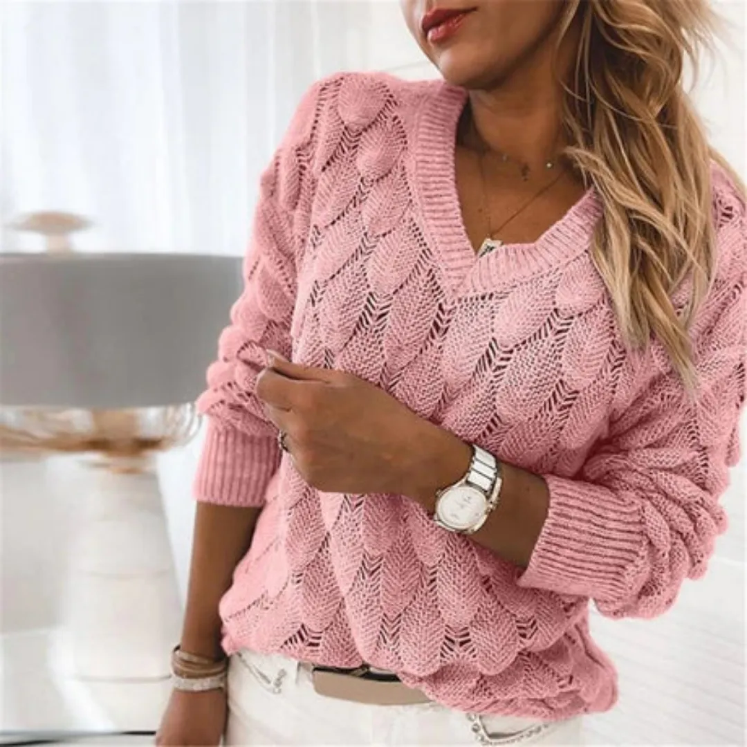 Women's Warm V Neck Knitted Sweater | Long