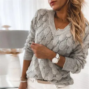Women's Warm V Neck Knitted Sweater | Long