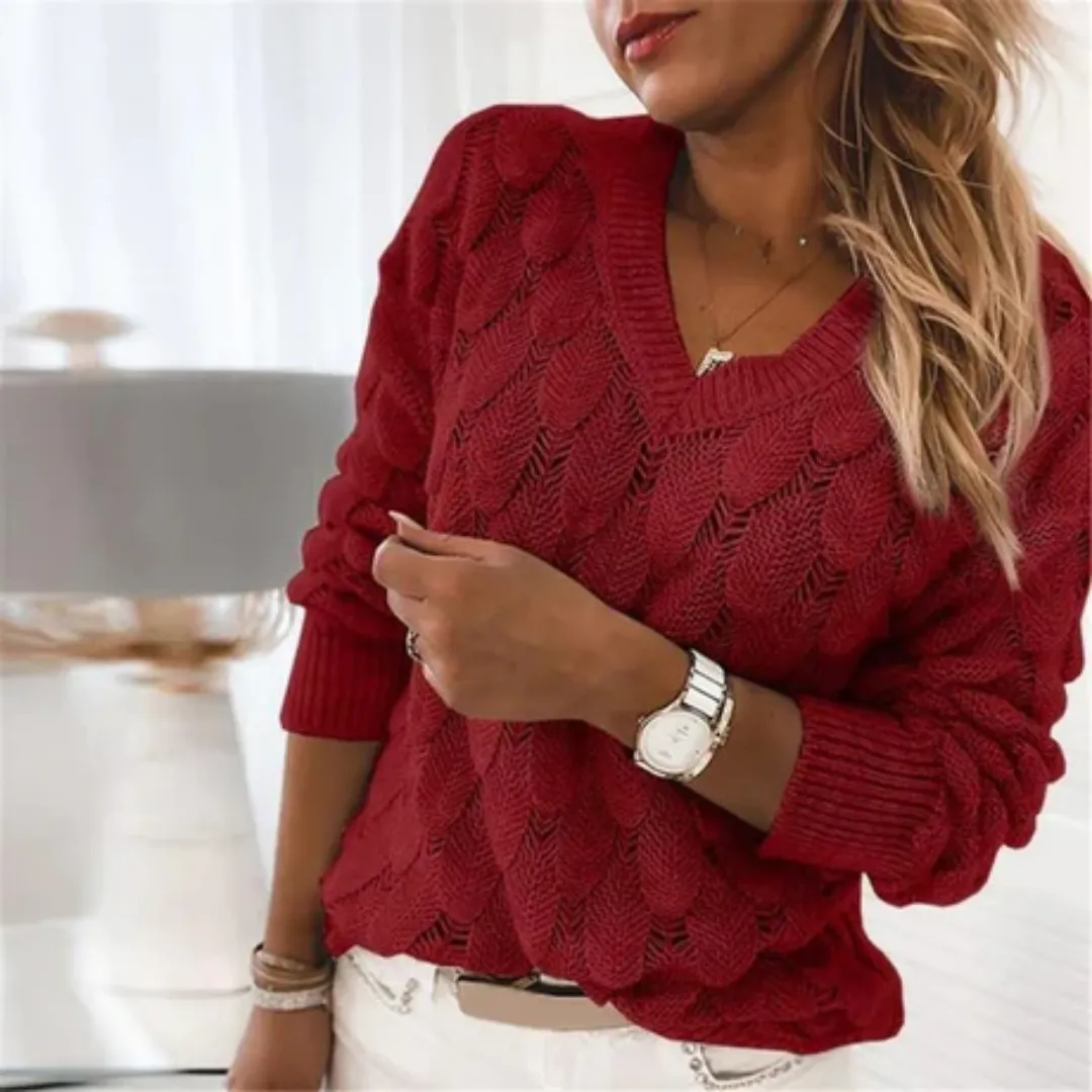 Women's Warm V Neck Knitted Sweater | Long
