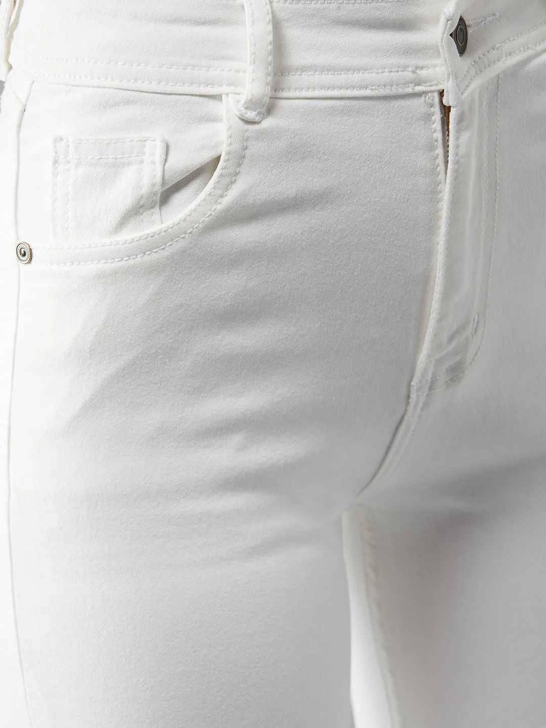 Women's White Skinny High-Rise Clean-Look Bleached Regular-Length Stretchable Denim Jeans