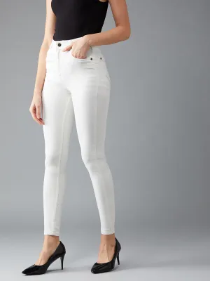 Women's White Skinny High-Rise Clean-Look Bleached Regular-Length Stretchable Denim Jeans