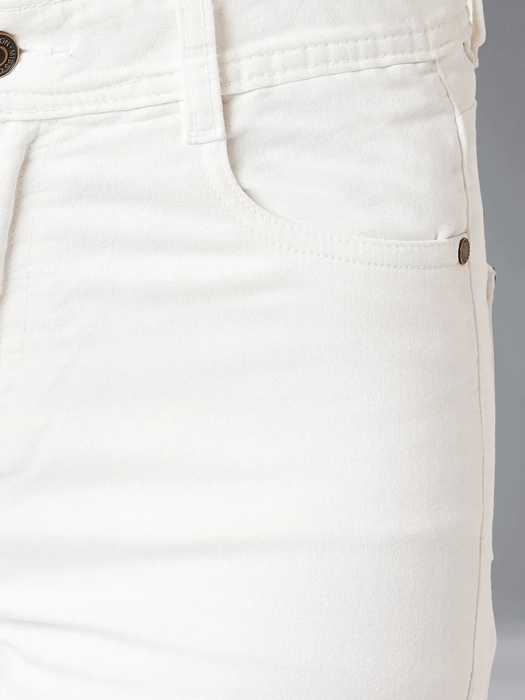 Women's White Skinny High-Rise Knee-Slit Bleached Stretchable Denim Jeans