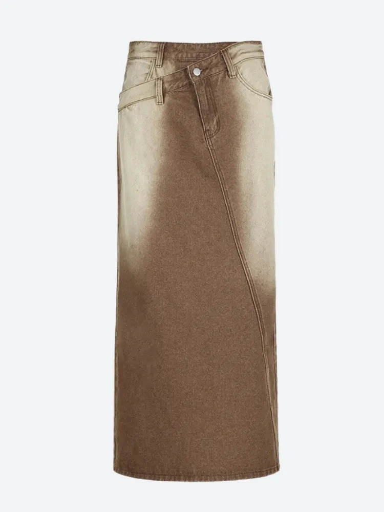 Y2K Asymmetric Button-Up Denim Maxi Skirt